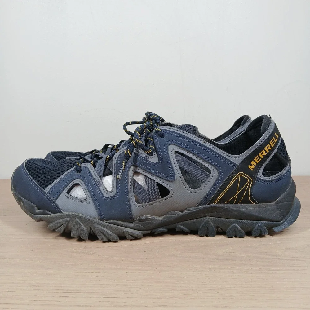 Merrell All Out Blaze Sieve Men's 11 Navy Blue Leather Mesh Hiking Water Sandals